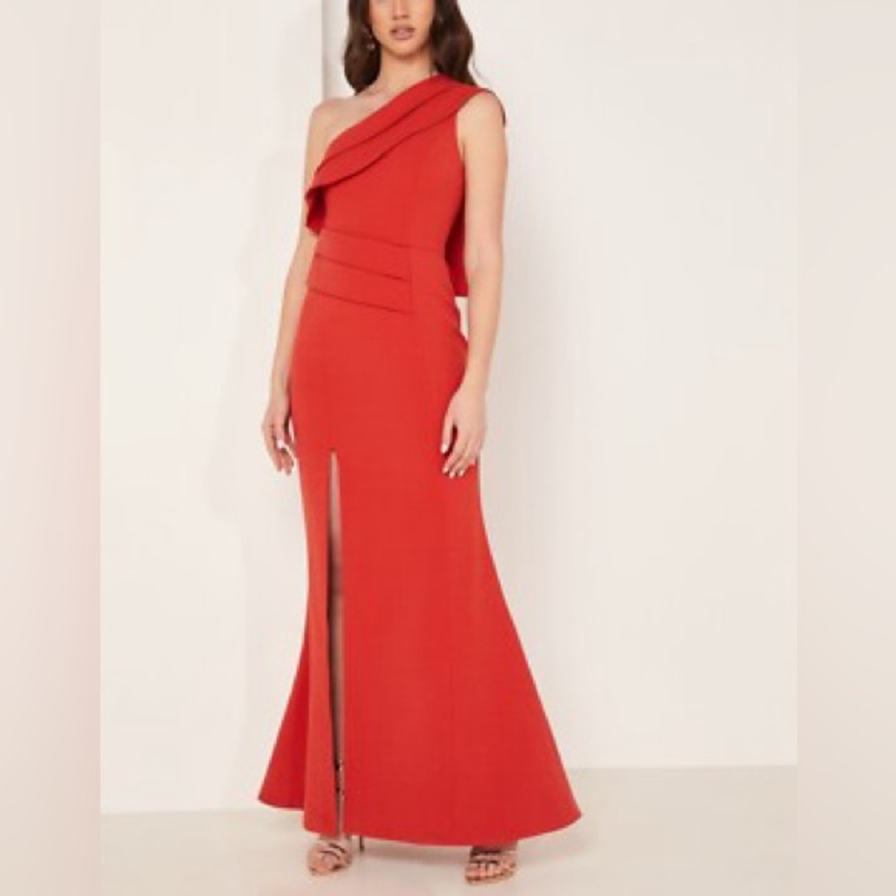 C/MEO Collective Red One Shoulder Sleeveless Gown Formal Wedding Guest